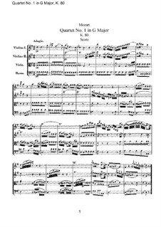 String Quartet No.1 in G Major, K.80/73f: Partitura completa by Wolfgang Amadeus Mozart