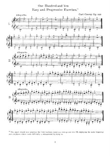 One Hundred and Ten Easy and Progressive Exercises, Op.453: Exercises No.1-60 by Carl Czerny