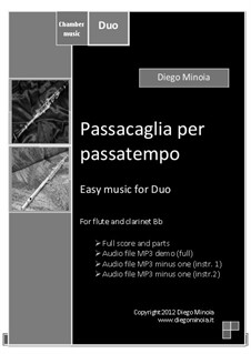 Duet pack No.2 (easy): Passacaglia per passatempo: For Flute and Clarinet (sheet+mp3 duet+mp3 minus clarinet+mp3 minus flute) by Diego Minoia
