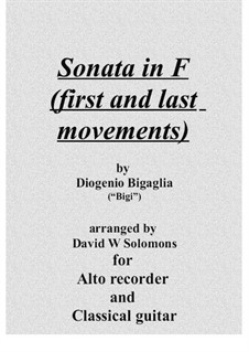 Sonata in F (first and last movements): For recorder, flute or violin and guitar by Diogenio Bigaglia