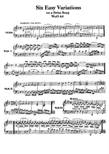 Six Easy Variations on Swiss Song for Piano, WoO 64: For a single performer by Ludwig van Beethoven