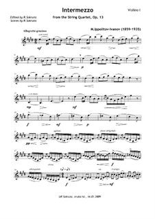 String Quartet in A Minor, Op.13: Intermezzo – Parts by Mikhail Ippolitov-Ivanov