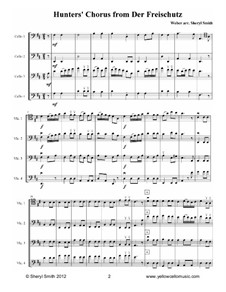Act III, No.15 Hunter's Choir: For intermediate cello quartet (four cellos) by Carl Maria von Weber