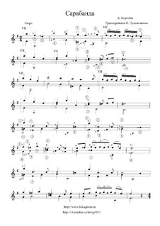 Album for Piano. Selected Pieces: No.5 Sarabande. Version for guitar by Arcangelo Corelli