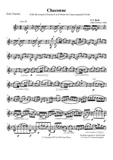 Partita for Violin No.2 in D Minor, BWV 1004: Chaconne. Arrangement for clarinet by Johann Sebastian Bach