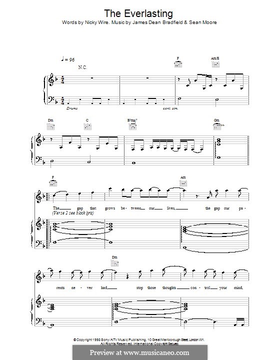 Everlasting (The Manic Street Preachers): Para vocais e piano (ou Guitarra) by James Dean Bradfield, Sean Moore