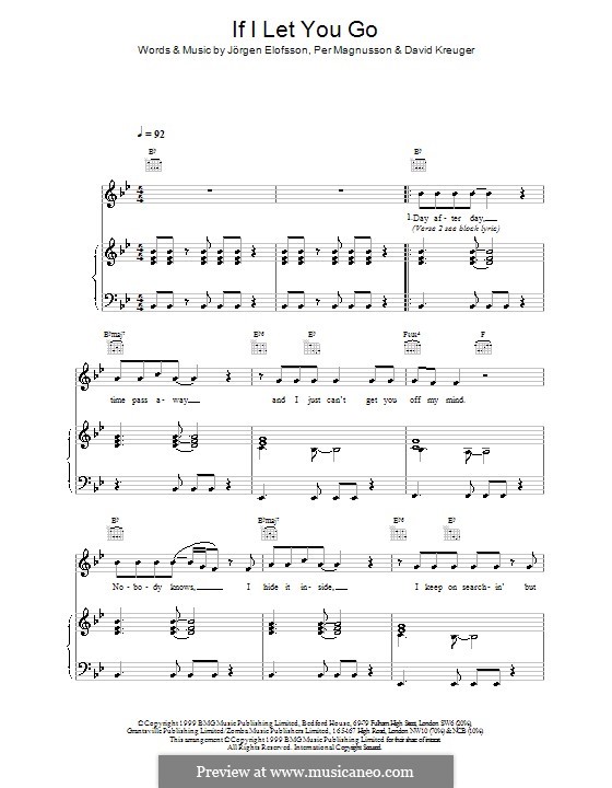If I Let You Go (Westlife): Para vocais e piano (ou Guitarra) by David Kreuger, Jörgen Kjell Elofsson, Per Magnusson