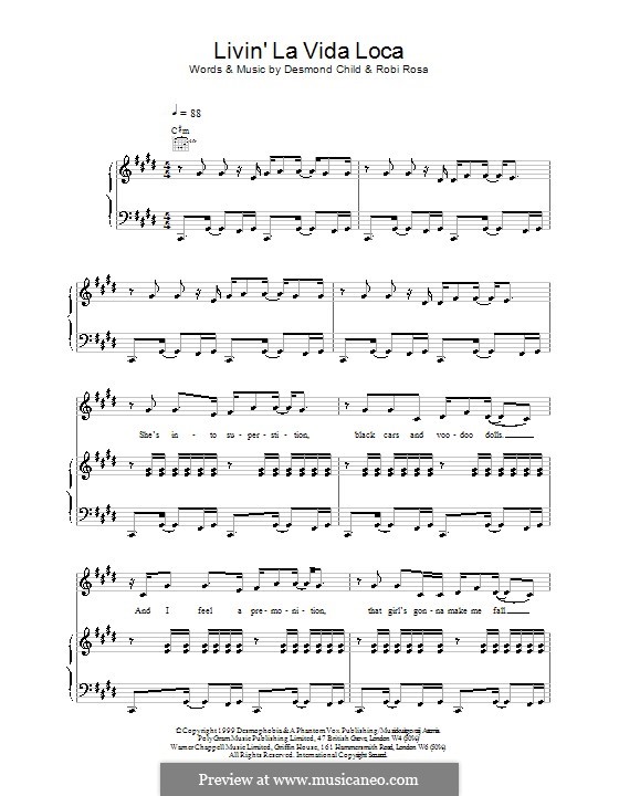 Livin' la vida loca (Ricky Martin): Para vocais e piano (ou Guitarra) by Desmond Child, Robi Rosa