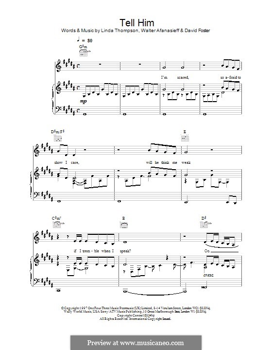Tell Him (Celine Dion): Para vocais e piano (ou Guitarra) by David Foster, Linda Thompson, Walter Afanasieff
