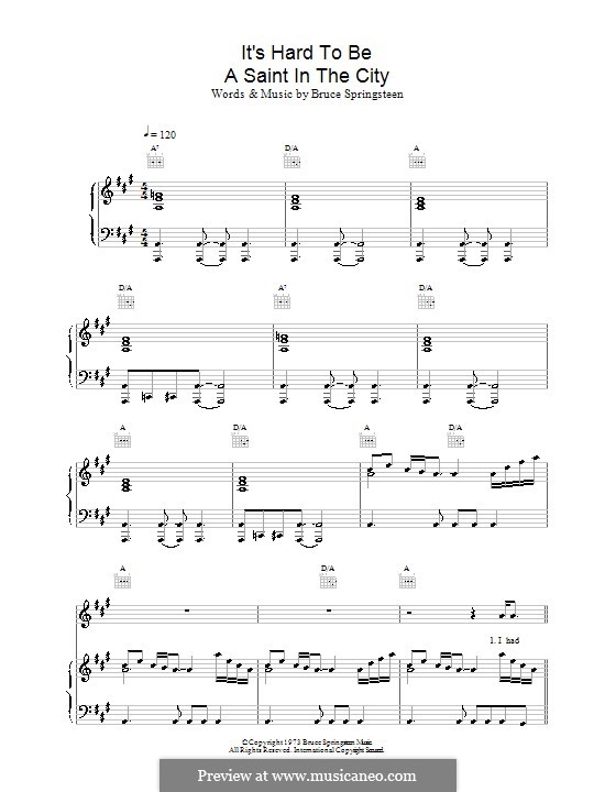 It's Hard To Be a Saint in the City: Para vocais e piano (ou Guitarra) by Bruce Springsteen