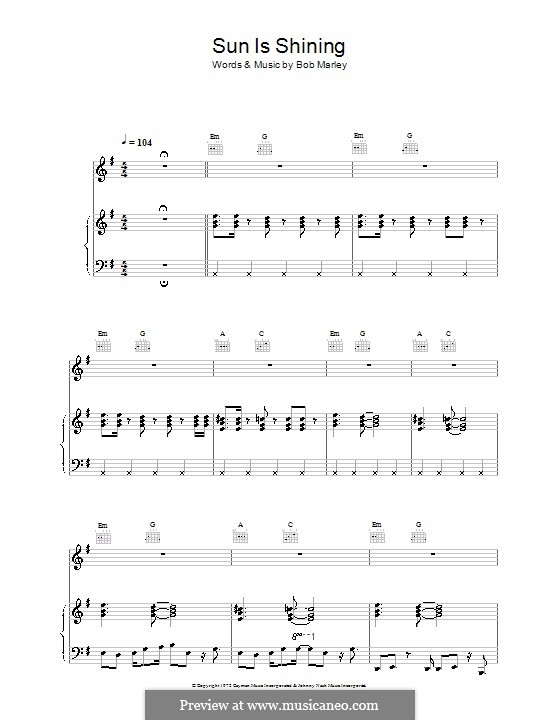 Sun Is Shining: Para vocais e piano (ou Guitarra) by Bob Marley