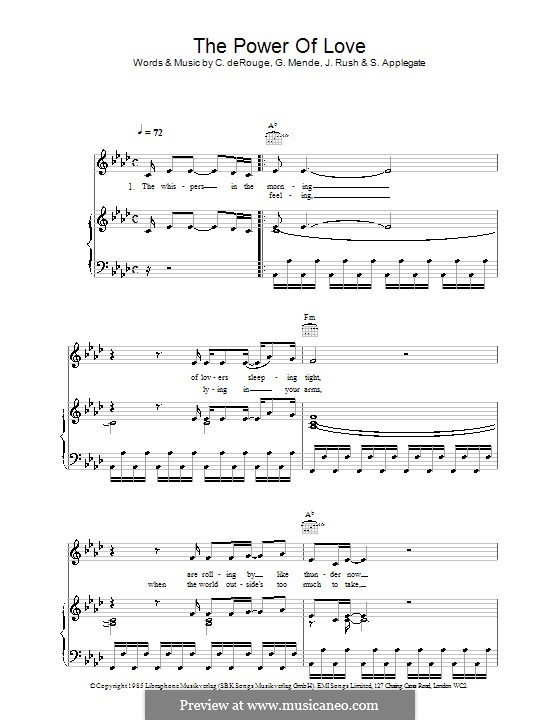 The Power of Love: For voice and piano or guitar (Celine Dion) by Candy Derouge, Gunther Mende, Jennifer Rush, Mary Susan Applegate