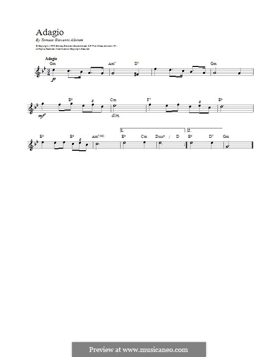 Adagio in G Minor: melodia by Tomaso Albinoni