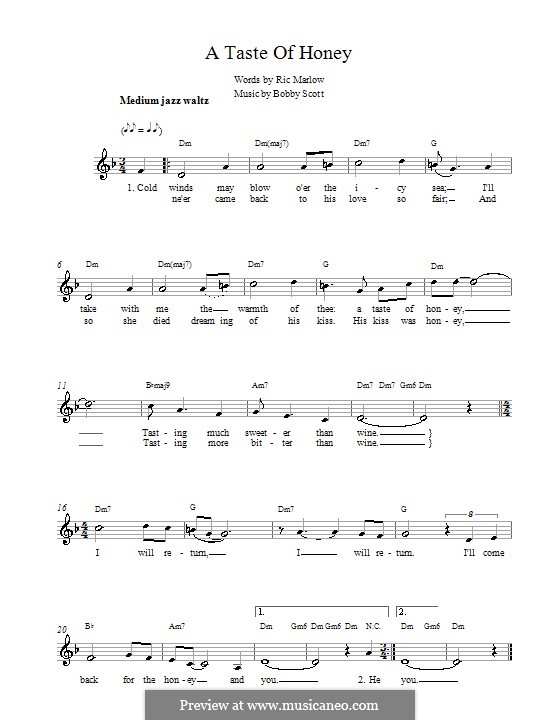 A Taste of Honey (Barbra Streisand): melodía,letras e acordes by Bobby Scott