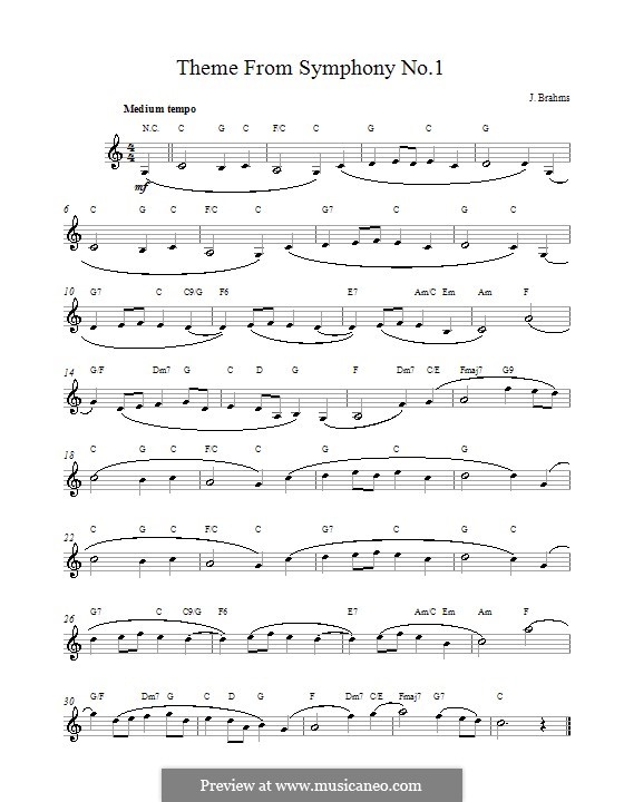 Movement IV: Theme. Melody line, lyrics and chords by Johannes Brahms