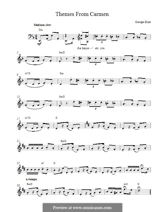 Habanera (Printable Scores): melodía,letras e acordes by Georges Bizet