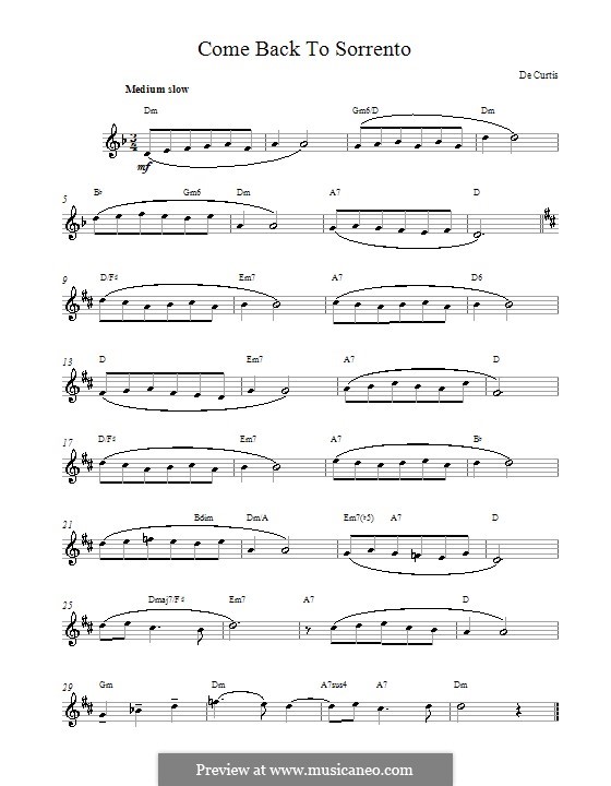 Torna a Surriento: melodia by Ernesto de Curtis