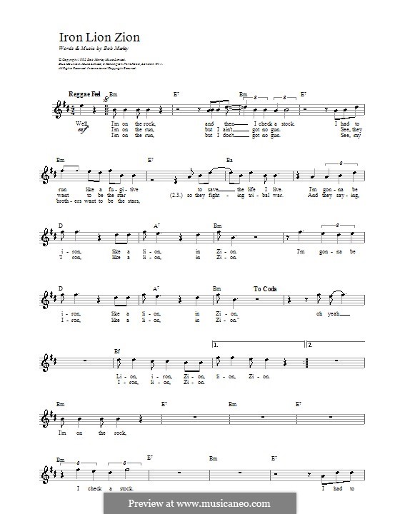 Iron Lion Zion: melodía,letras e acordes by Bob Marley