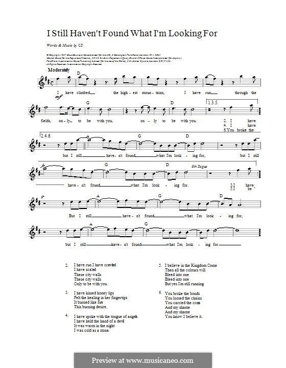 I Still Haven't Found What I'm Looking for: melodía,letras e acordes by U2