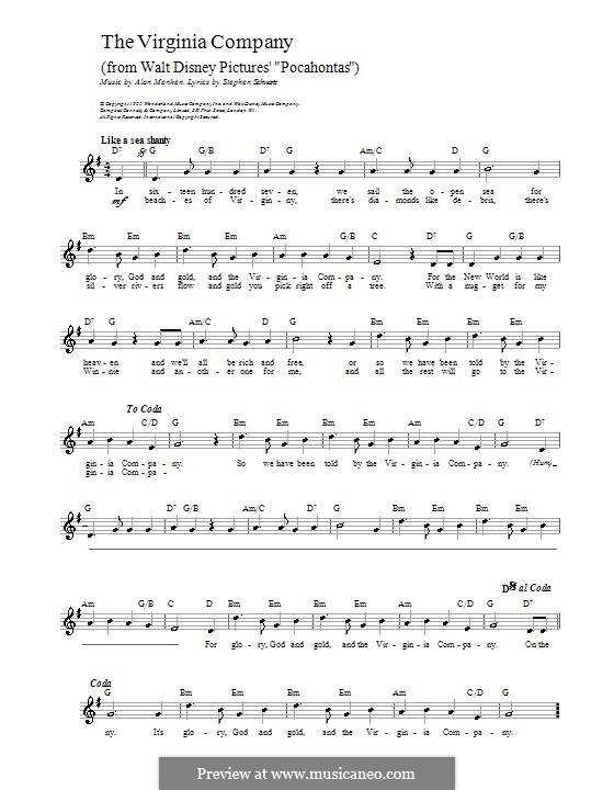 The Virginia Company (from Pocahontas) por A. Menken em músicaNeo