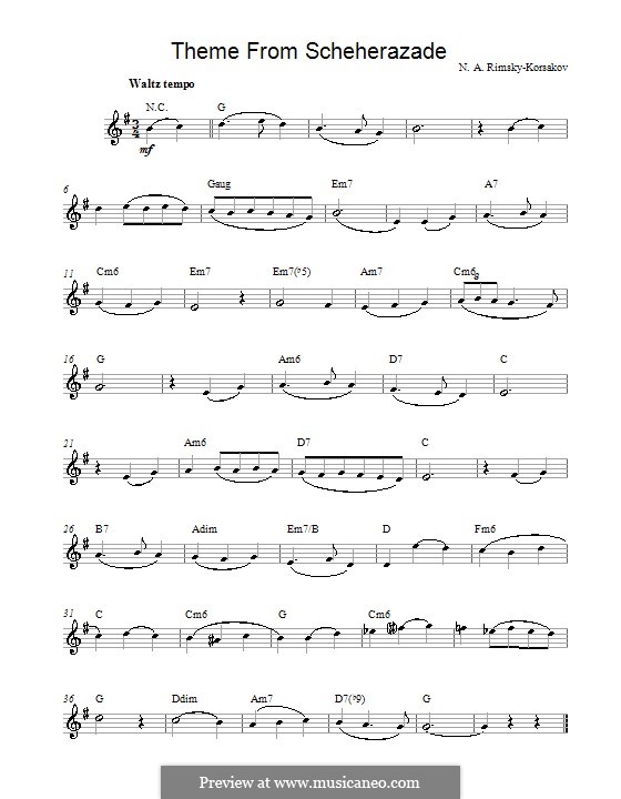 Fragments: Theme (melody line) by Nikolai Rimsky-Korsakov