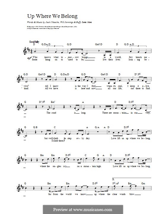 Up Where We Belong (Joe Cocker and Jennifer Warnes): melodía,letras e acordes by Buffy Sainte-Marie, Jack Nitzsche, Will Jennings