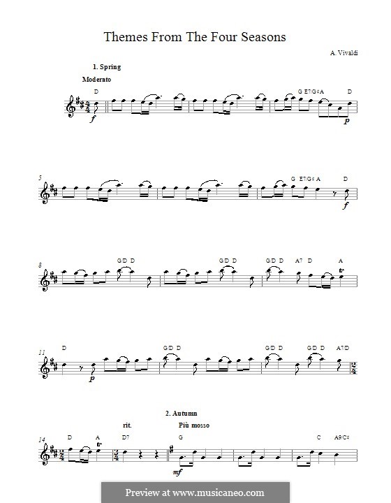 Le quattro stagioni (The Four Seasons): Themes, melody line by Antonio Vivaldi