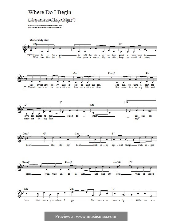 Where Do I Begin (Theme from Love Story): melodía,letras e acordes by Francis Lai