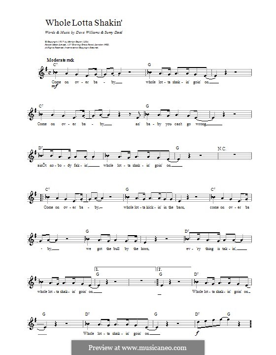 Whole Lotta Shakin' (Jerry Lee Lewis): melodía,letras e acordes by Dave Williams, Sunny David