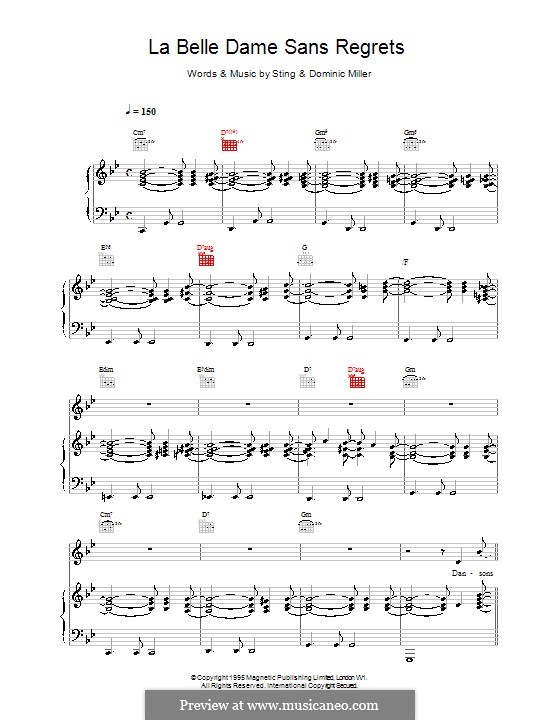La Belle Dame Sans Regrets: Para vocais e piano (ou Guitarra) by Dominic Miller
