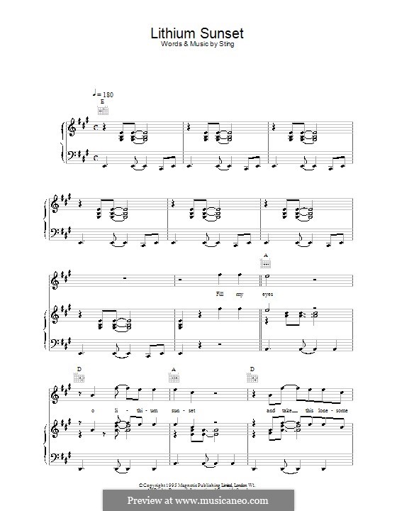 Lithium Sunset: Para vocais e piano (ou Guitarra) by Sting