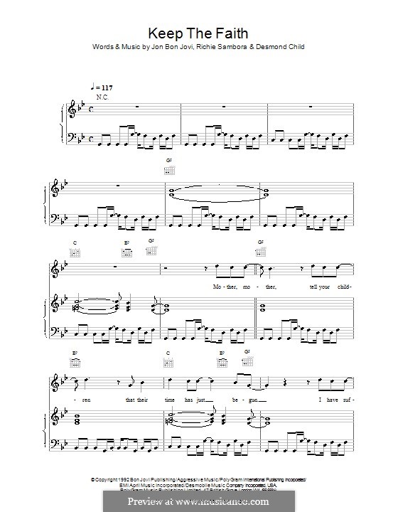 Keep the Faith (Bon Jovi): Para vocais e piano (ou Guitarra) by Desmond Child, Jon Bon Jovi, Richie Sambora