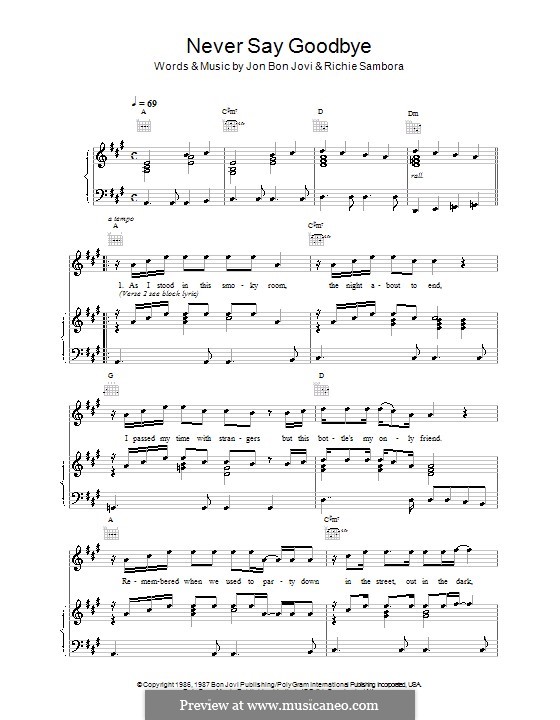 Never Say Goodbye (Bon Jovi): Para vocais e piano (ou Guitarra) by Jon Bon Jovi, Richie Sambora