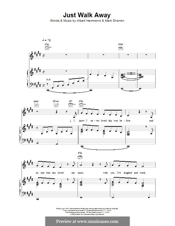 Just Walk Away (Celine Dion): Para vocais e piano (ou Guitarra) by Albert Hammond, Marti Sharron