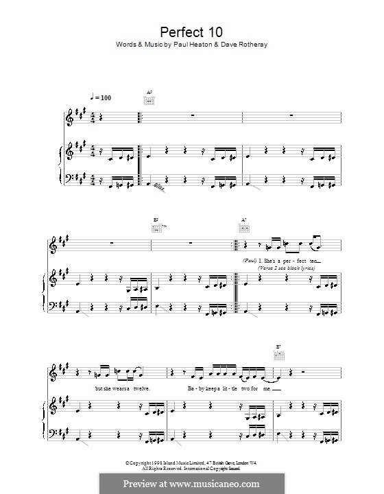 Perfect 10 (The Beautiful South): Para vocais e piano (ou Guitarra) by David Rotheray, Paul Heaton