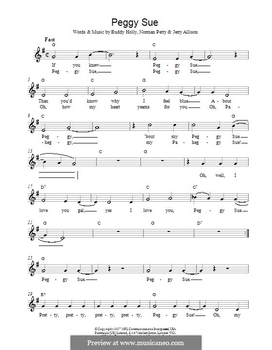 Peggy Sue: melodía,letras e acordes by Buddy Holly, Jerry Allison, Norman Petty