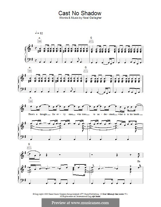 Cast No Shadow (Oasis): Para vocais e piano (ou Guitarra) by Noel Gallagher