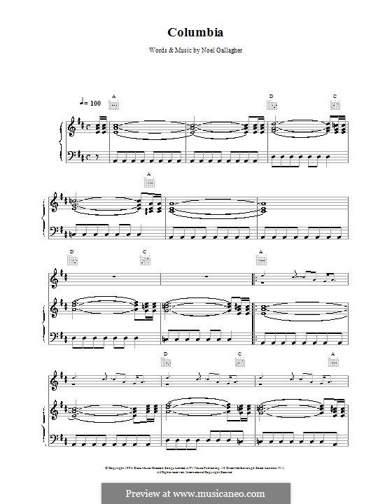 Columbia (Oasis): Para vocais e piano (ou Guitarra) by Noel Gallagher
