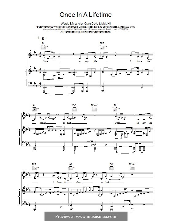Once in a Lifetime: Para vocais e piano (ou Guitarra) by Craig David