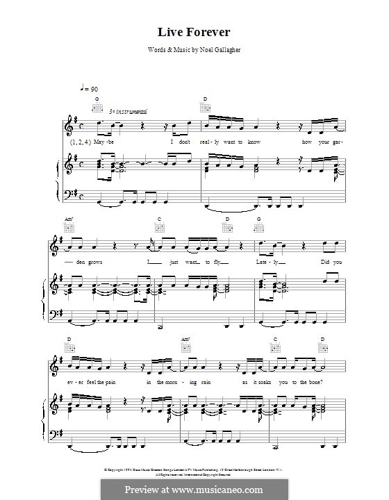 Live Forever (Oasis): Para vocais e piano (ou Guitarra) by Noel Gallagher