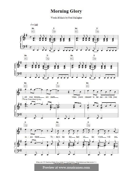 Morning Glory (Oasis): Para vocais e piano (ou Guitarra) by Noel Gallagher