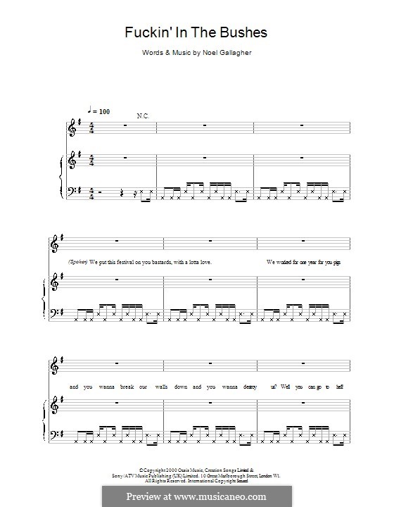 Fuckin' in the Bushes (Oasis): Para vocais e piano (ou Guitarra) by Noel Gallagher