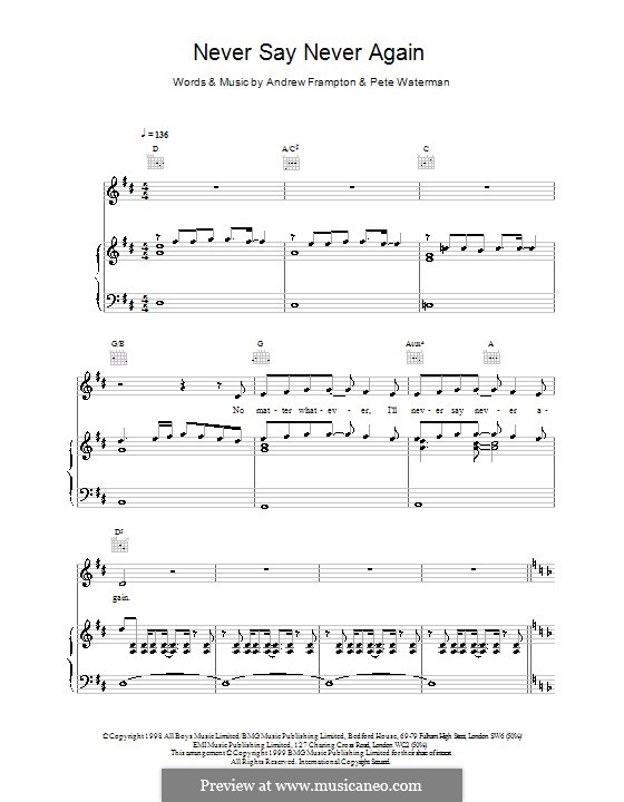 Never Say Never Again (Steps): Para vocais e piano (ou Guitarra) by Andrew Frampton, Pete Waterman