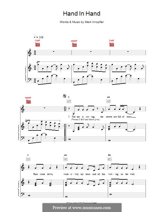 Hand in Hand (Dire Straits): Para vocais e piano (ou Guitarra) by Mark Knopfler