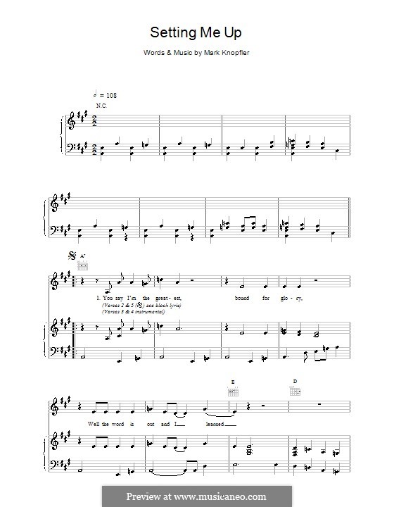 Setting Me Up (Dire Straits): Para vocais e piano (ou Guitarra) by Mark Knopfler