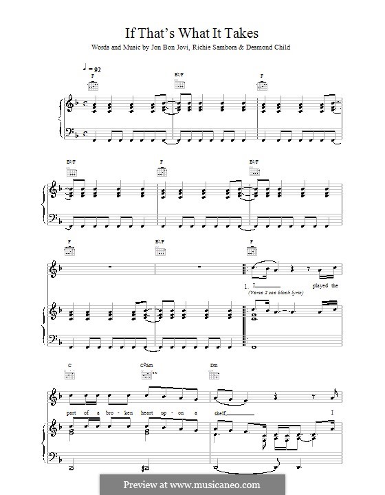 If That's What It Takes (Bon Jovi): Para vocais e piano (ou Guitarra) by Jon Bon Jovi, Richie Sambora