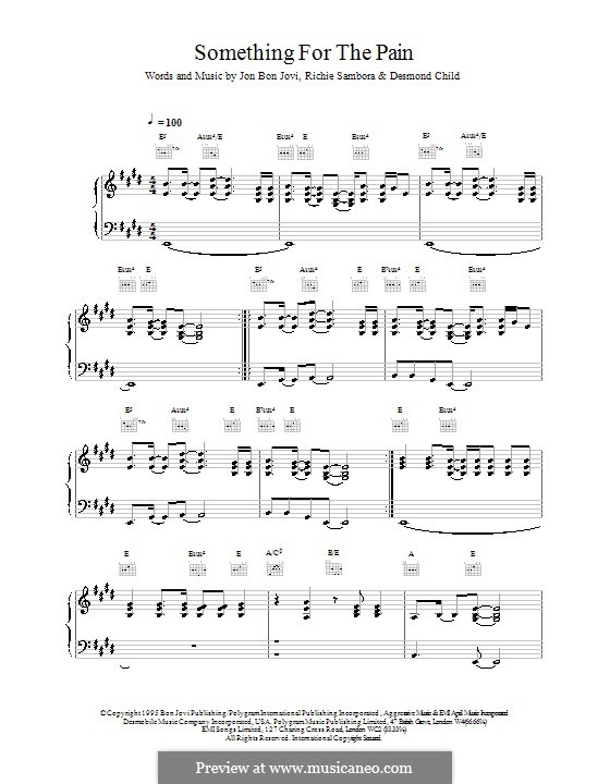 Something for the Pain (Bon Jovi): Para vocais e piano (ou Guitarra) by Desmond Child, Jon Bon Jovi, Richie Sambora