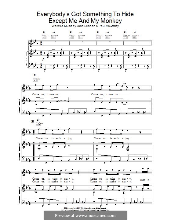 Everybody's Got Something to Hide Except Me and My Monkey (The Beatles): Para vocais e piano (ou Guitarra) by John Lennon, Paul McCartney