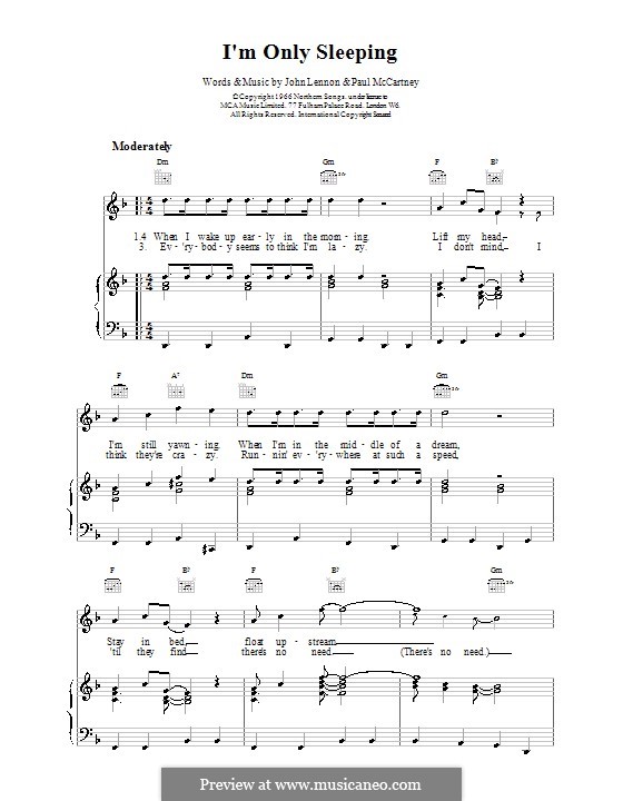 I'm Only Sleeping (The Beatles): Para vocais e piano (ou Guitarra) by John Lennon, Paul McCartney
