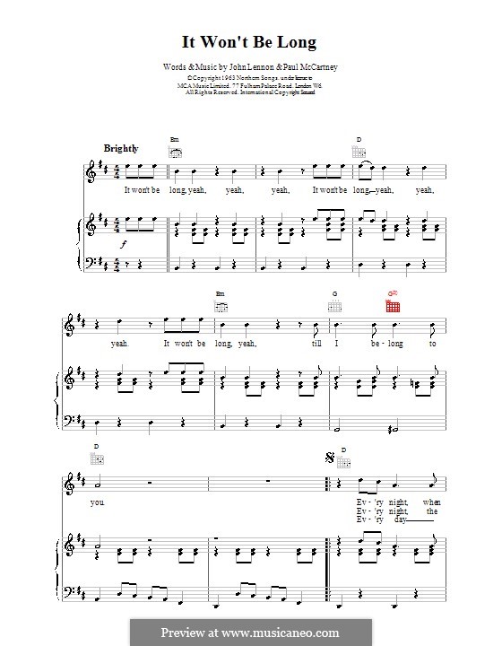 It Won't Be Long (The Beatles): Para vocais e piano (ou Guitarra) by John Lennon, Paul McCartney
